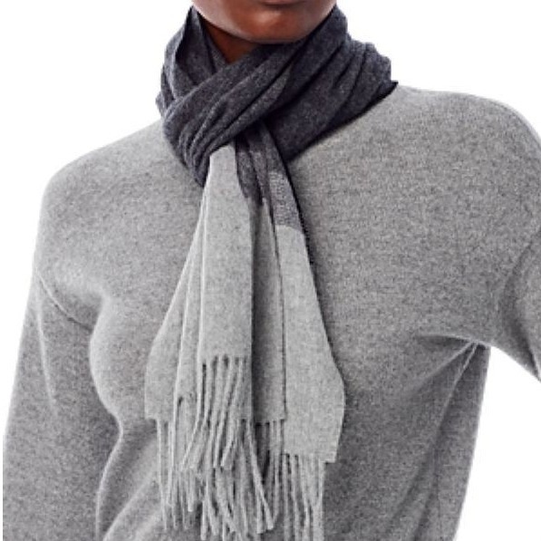 C By Bloomingdale's Womens Scarf O/S Grey 100% Cashmere Fringed Luxe Luxury Nwt